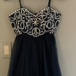 Blondie Nites Stacy Sklar Dress‎ Size 3 Navy MINI Fit & Flare Special Occasion